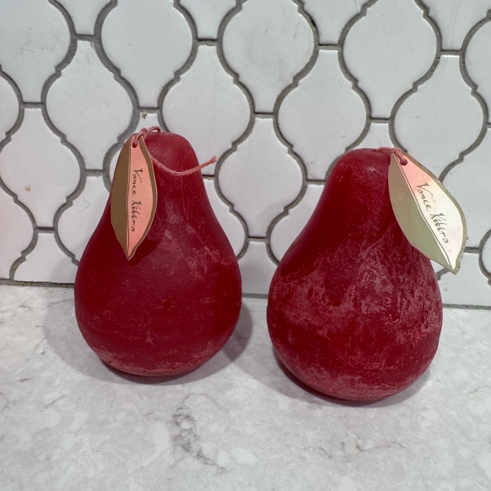 Vance Kitira Cranberry Pear Shaped Timber Candle Lot of 2 Unused candles